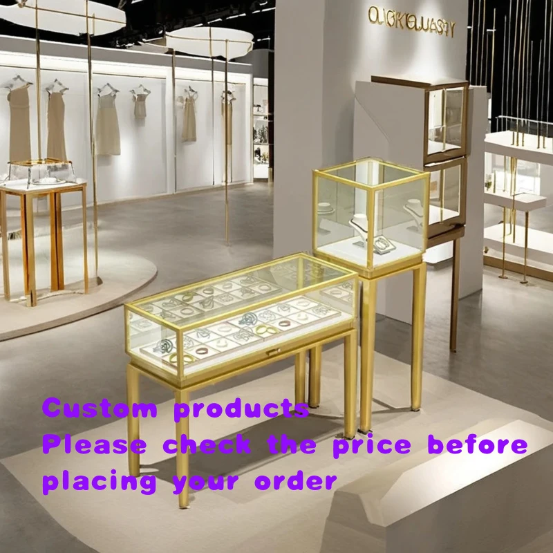 custom.Top-class luxury showroom counter stainless steel furniture glass jewelry display display cabinet with LED lig