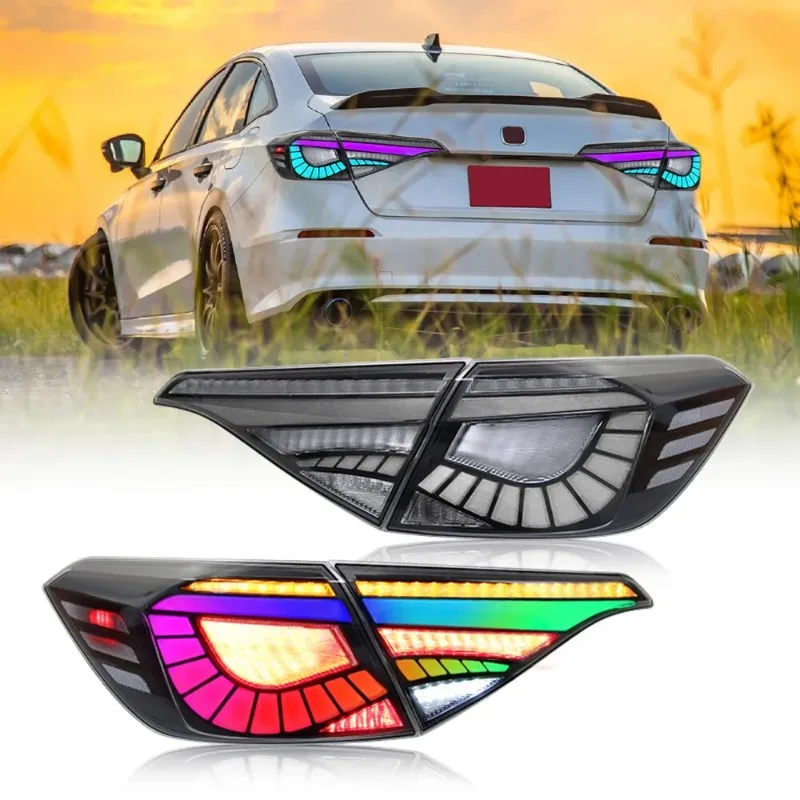 

Для Honda Civic 11-го поколения седан 2022-2024 RGB светодиодные задние фонари дымчатая пара с последовательным указателем поворота