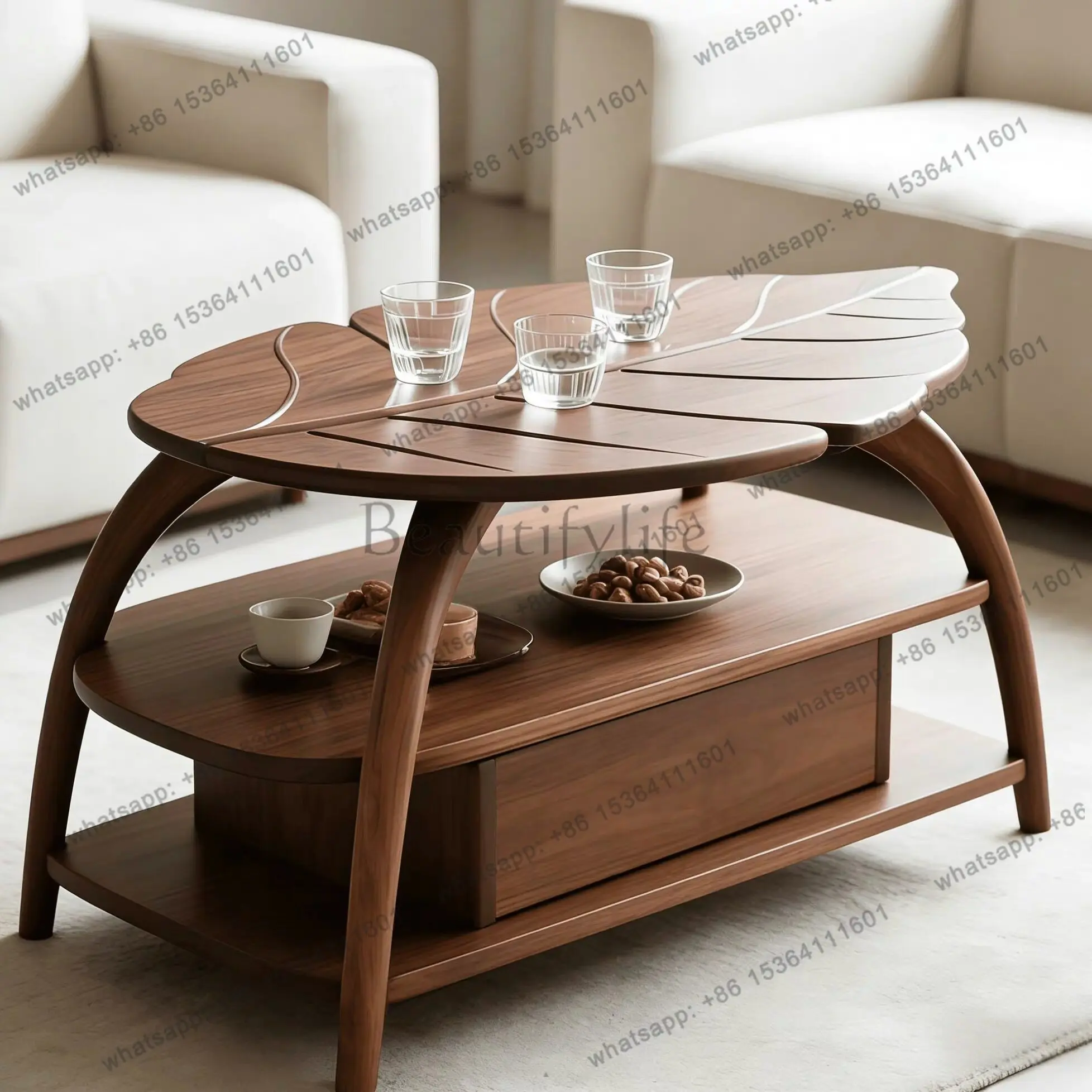 YJ new Chinese style North American black walnut coffee table living room home solid wood tea table modern and simple
