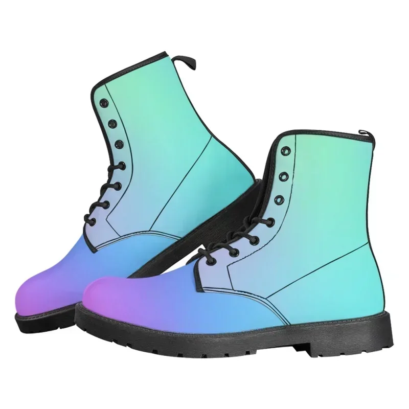 

Autumn Winter Women's Boots Customized Design PU Leather Ladies Flats Heel Boots Fashion Non Slip Lace Up Ankle Boot Botas Mujer