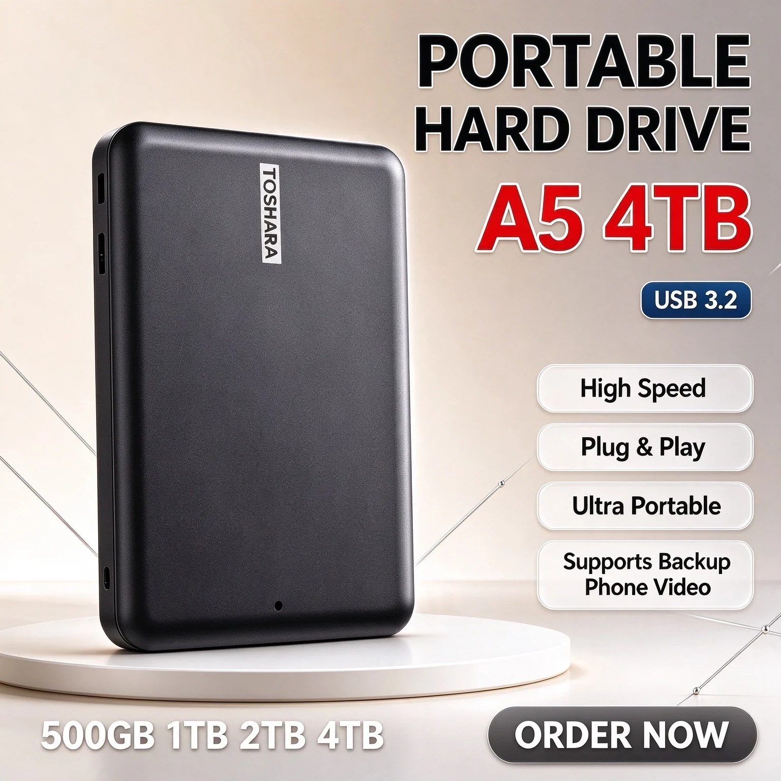 USB 3.2 External Data Storage New A5 Pro Portable External Hard Disk 1TB 2TB 4TB Canvio Basics for PS5 Notebooks