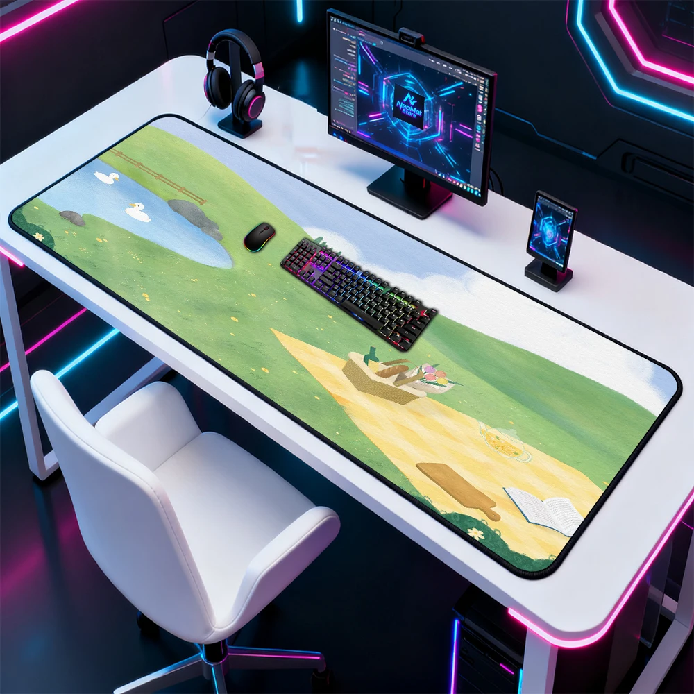 Flower Desk Pad XXL Mousepad Gaming Scene Landscape 120x60 Green Picnic Desk Accessories Computer Table Mat Stable