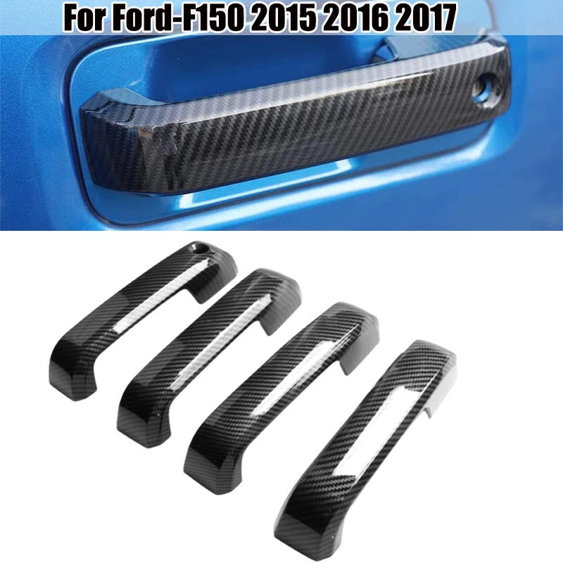 

4Pcs Carbon Fiber Exterior Door Handle Cover Trim Parts for Ford-F150 2015 -2021 FT00071 Auto Replacement Accessories