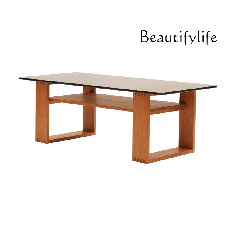 

Retro coffee table, Nordic Japanese simple solid wood glass living room cherry wood coffee table side table