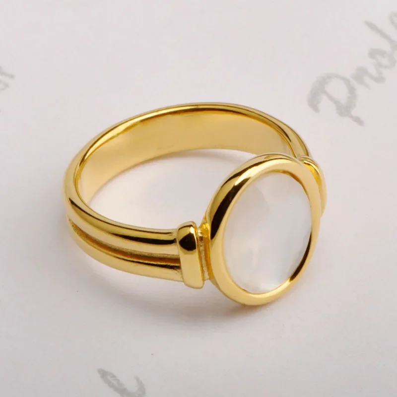 Fashion Vintage Stainless Steel Shell Oval Ring For Women Girl  Non Tarnish Elegant Charm Party Jewelry
