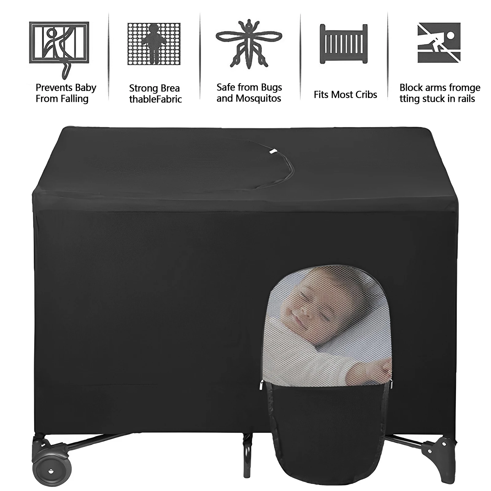 Blackout Cover Crib Canopy Cover Breathable Blackout Tent for Travel Crib Portable Stretchy Netting Cover for Indoor Outdoor