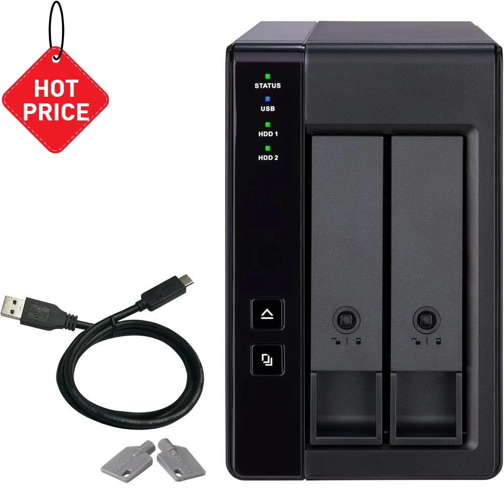 أثاث خارجي/ أسود، TR-002-A-US 2 Bay USB Type-C مساحة تخزين مرفقة مباشرة (DAS) مع الأجهزة RAID (بدون أقراص)، سهلة الاستخدام