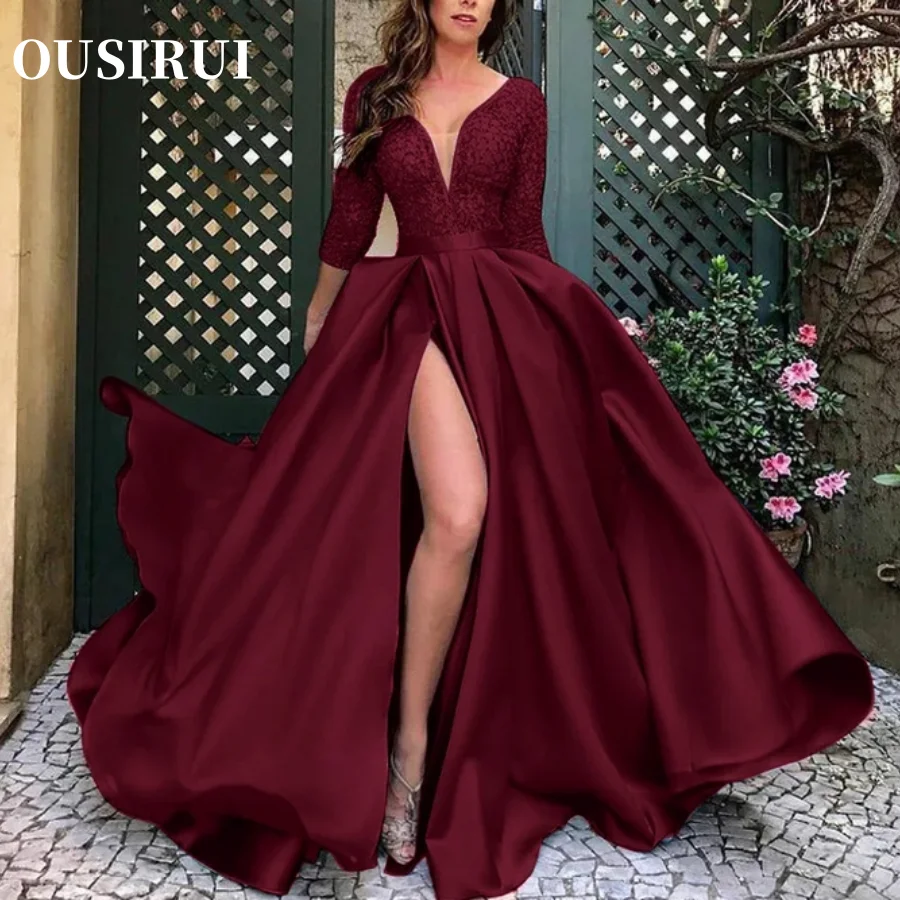 OUSIRbiomomPrincess-Robe longue sexy pour femme, manches avec queue, banquet, soirée, fête d'anniversaire, robe de mariée, dentelle, paillettes, grand ourlet