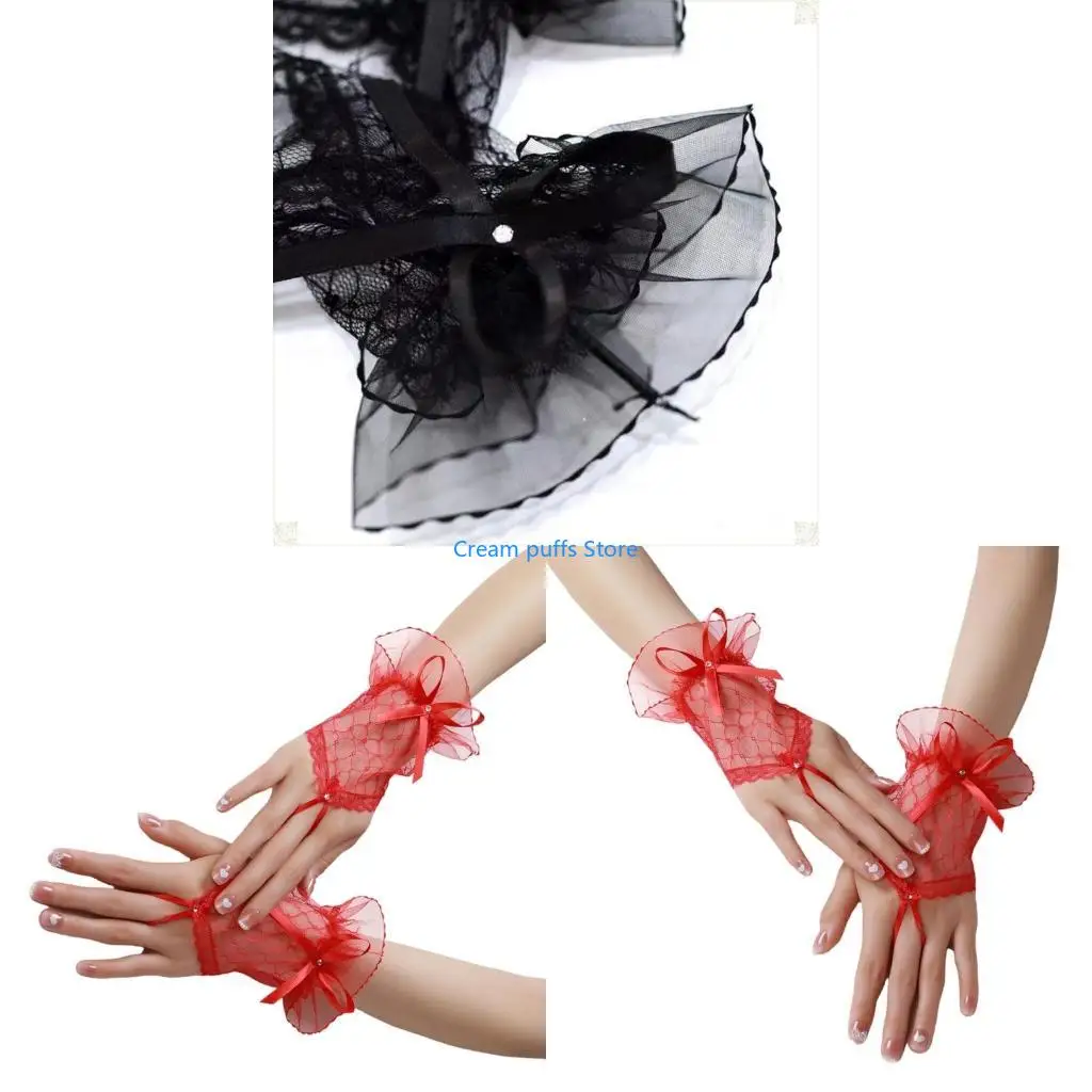 50LE Soft And Breathable Lady Lace Hand Sleeves With Elegant Bows Accents For Special Occasion