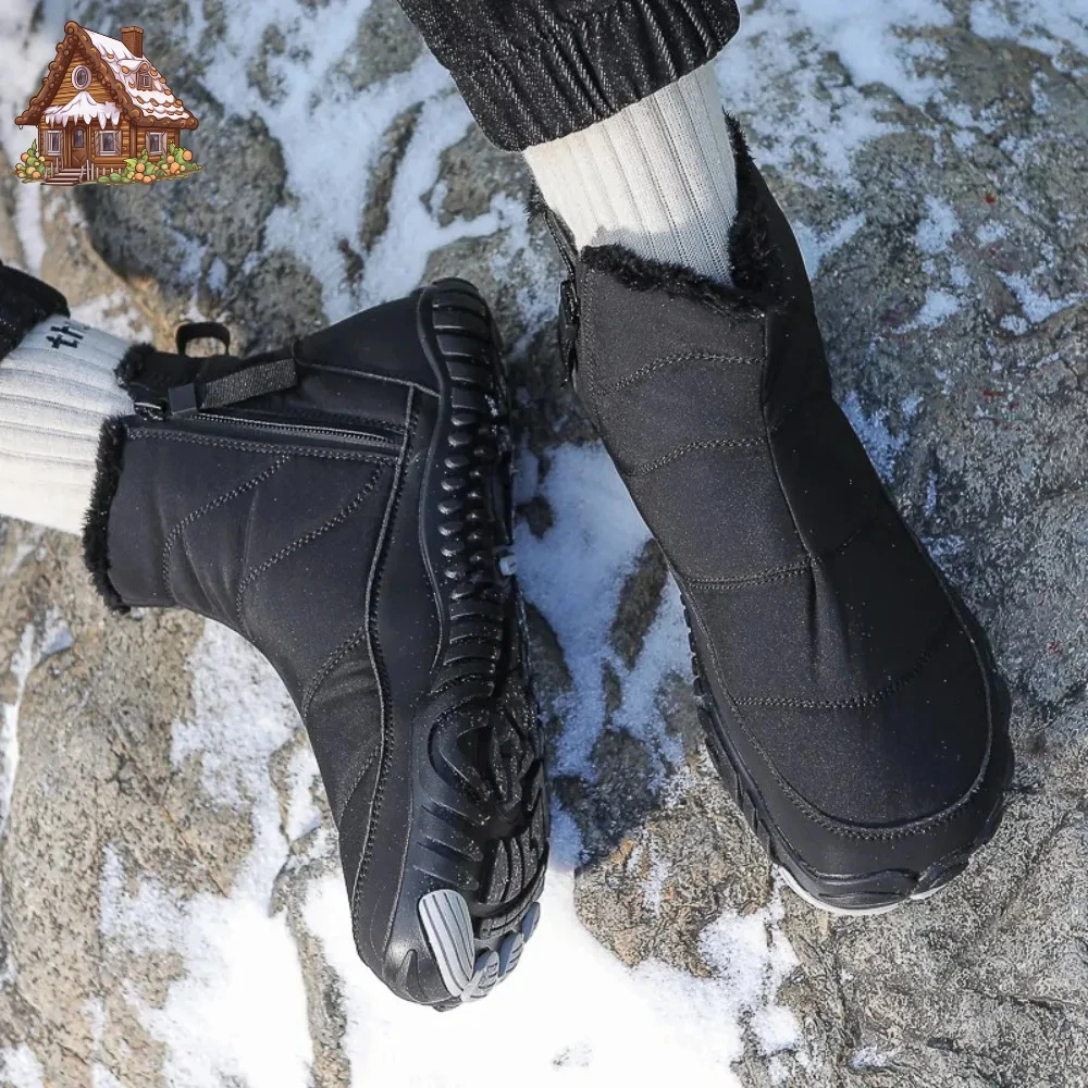 

Women/Men Barefoot Snow Boots Warm Fur Shoes Non Slip Minimalist Ankle Boots Thermal Plush Shoes Comfortable for Hiking Walking