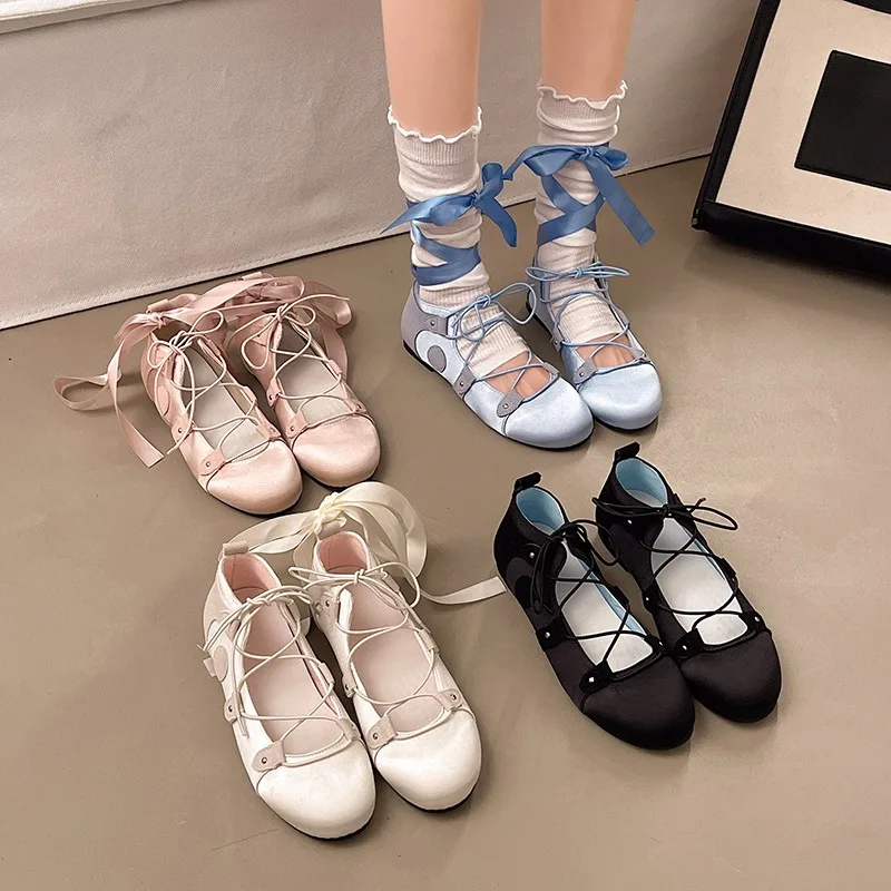 

2026 spring and autumn women's low heels Korean style pearl chain party and work wear mary jane flats Ladies' casual boat shoes
