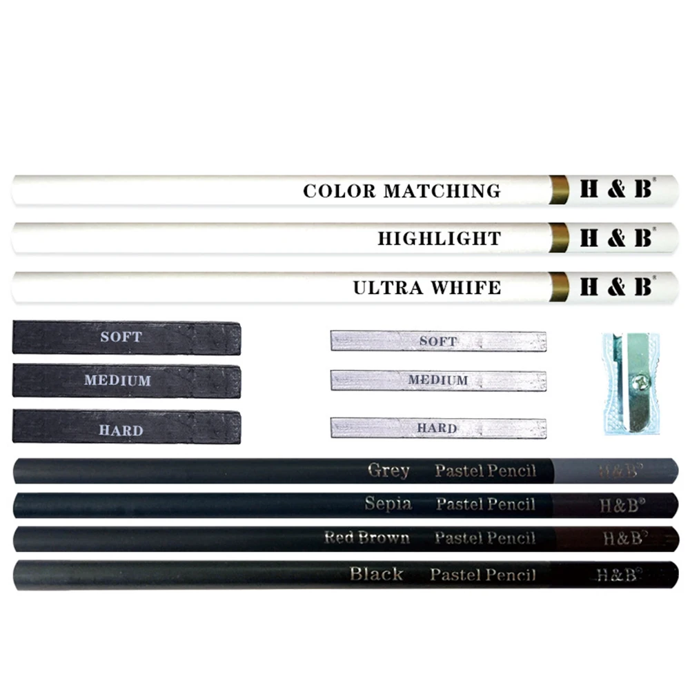 15PCS/Set Art Supplies Drawing Kit White Charcoal and Pastel Pencils Set Painting Tools Professional Drawing Kit