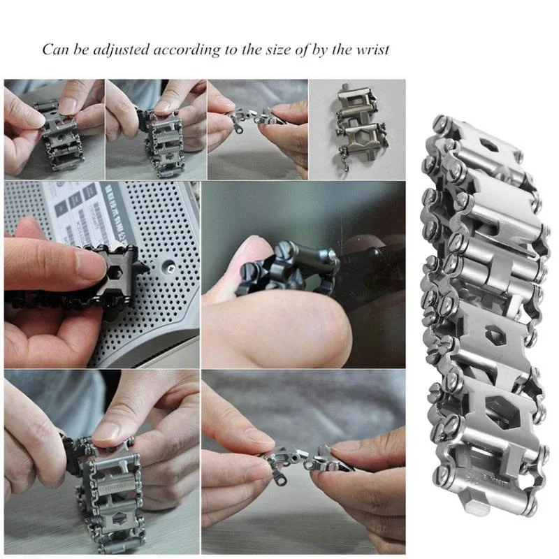 Multifunction Tool Bracelet Tread Bracelet Stainless Steel Bolt Driver Tools Kit Wearable Bike Multitool Outdoor Tool