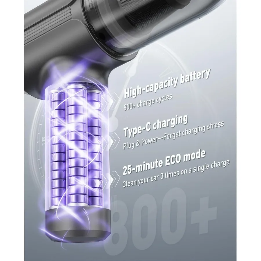 مكنسة كهربائية محمولة للسيارة لاسلكية مع محرك بدون فرش، منفضة هواء صغيرة عالية الطاقة 21000 باسكال، مكنسة كهربائية محمولة 7 في 1 للوحة المفاتيح C