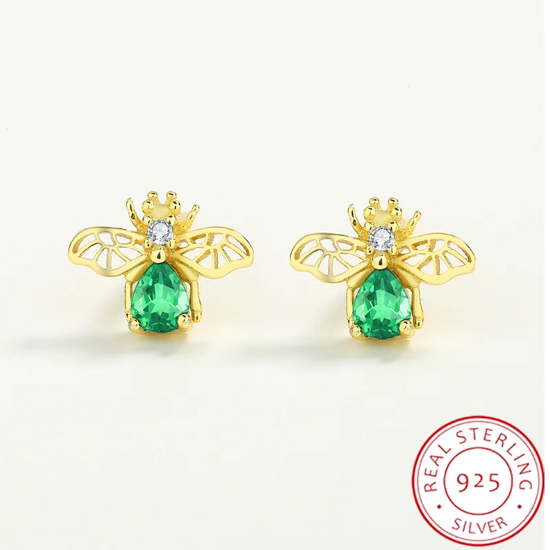 

2022 NEW Trend 18K Gold Butterfly Emerald Studs Earring Bow Insect Original Sterling S925 Silver Bridal Wedding Gifts Jewelry