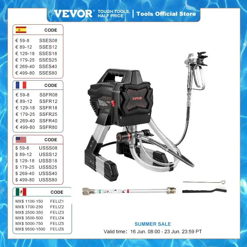 Vevor-stand Airless Pulverizador de Pintura Revestimento em pó Elétrico Máquina de Pulverização de Parede 11 l Min para Móveis Cerca Armários Doméstico 650w