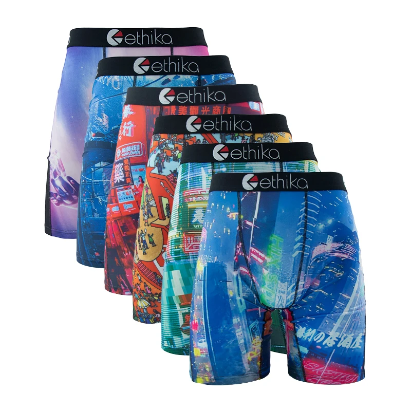 ETHIKA 6Pcs Loose Print Men Boxer Shorts Breathable Mesh Crotch Plus Size Mens Swimming Boxer Briefs Trunks