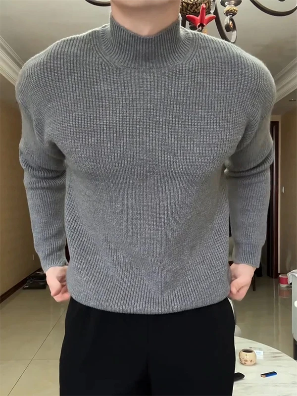 

ay f-High Collar Knitted Base Layer Men's Spring Autumn Winter New Korean Sle High-End Feeling Matching Sweater Top Coat