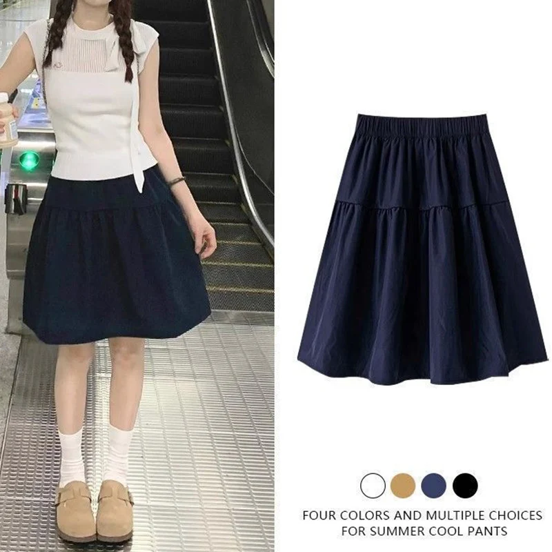 

Новые корейские летние женские элегантные юбки А-силуэта, дизайнерские тонкие юбки с высокой талией, модные однотонные юбки-миди для девушек