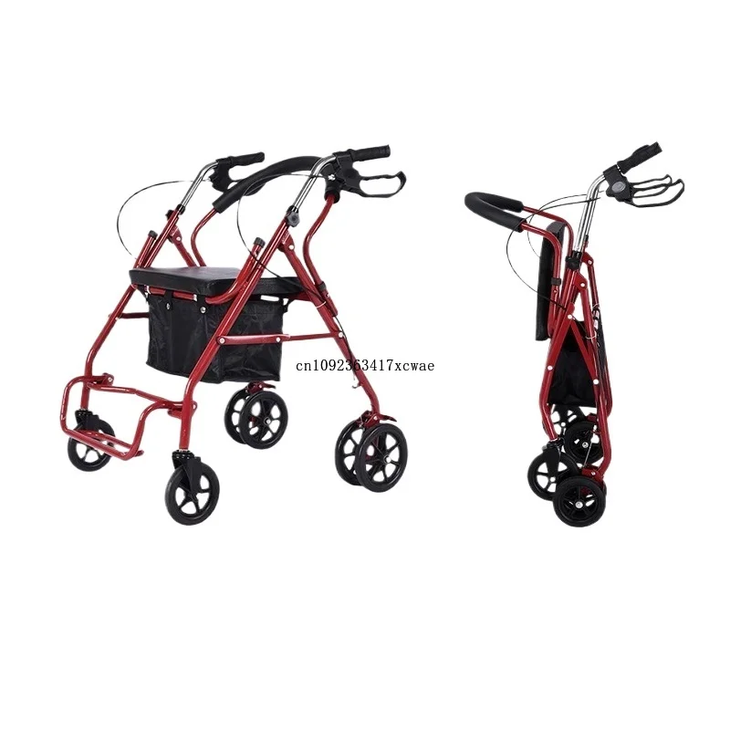 Outdoor shopping cart the elderly hand push six wheels, the seat can be folded and light to help the storage portable