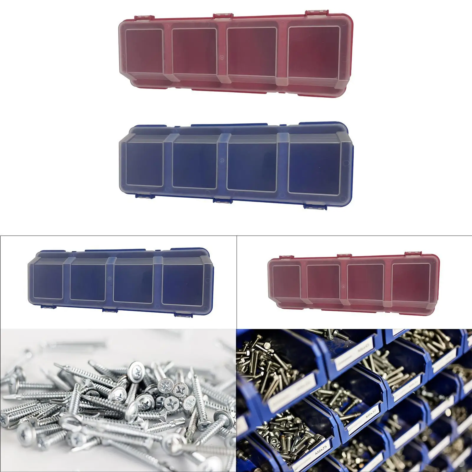 

Hardware Organizer Box 4 Compartments with Lid Multifunctional Portable Bolt