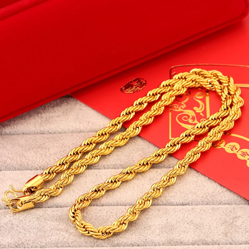 Aggressive men's atmosphere 7mm Fried Dough Twists necklace imitation gold men's wedding anniversary senior jewelry