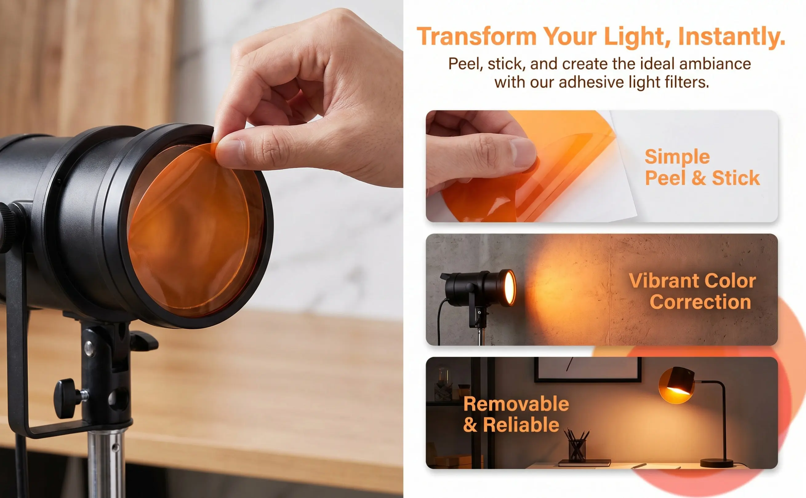 20Pcs Stage Lighting Gel Filters 74Mm Round Amber Warm Peel Stick Color Film Stickers Self Adhesive for Spotlights Pendant Lamps