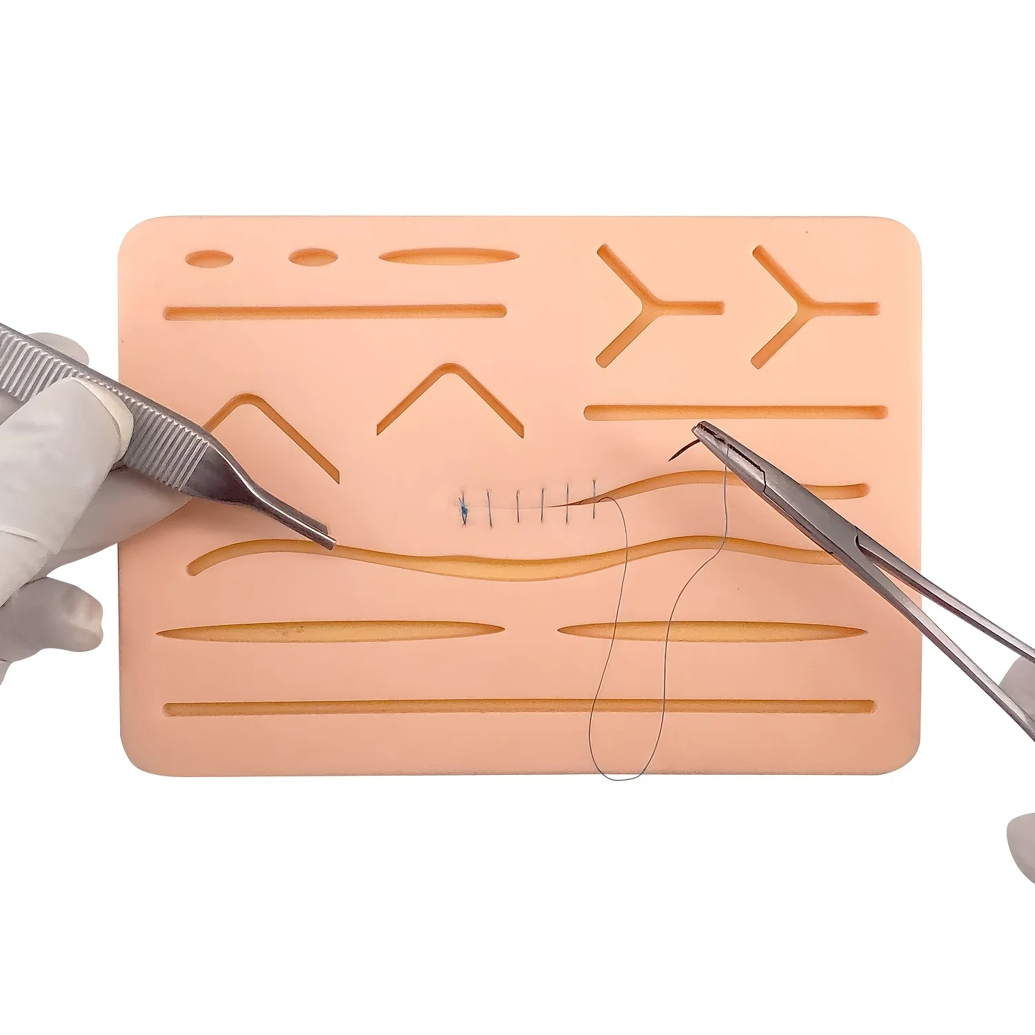 Upgraded Reusable Silicone Surgical Training Skin Model with 14 Pre-Cut Wounds Medical Practice Suture Pad Perfect Suture Kit