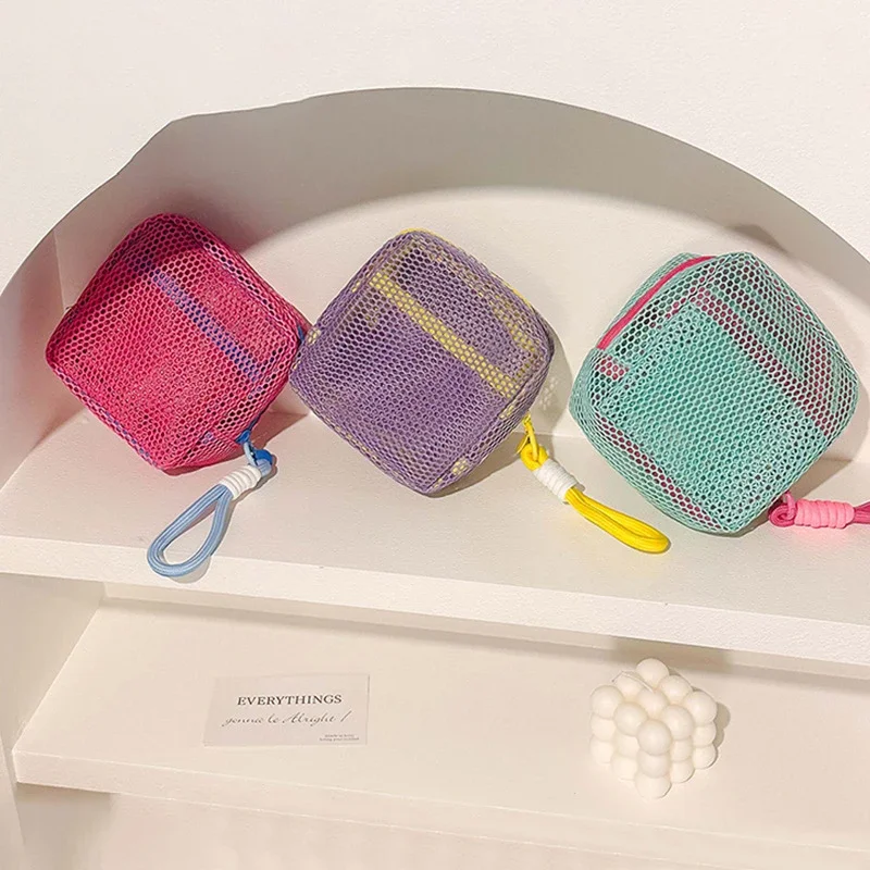 Storage Bag Dopamine Fashionable Trendy Travel Business Trip High-capacity Mesh Portable Makeup Bag Lipstick Earphone Coin Purse