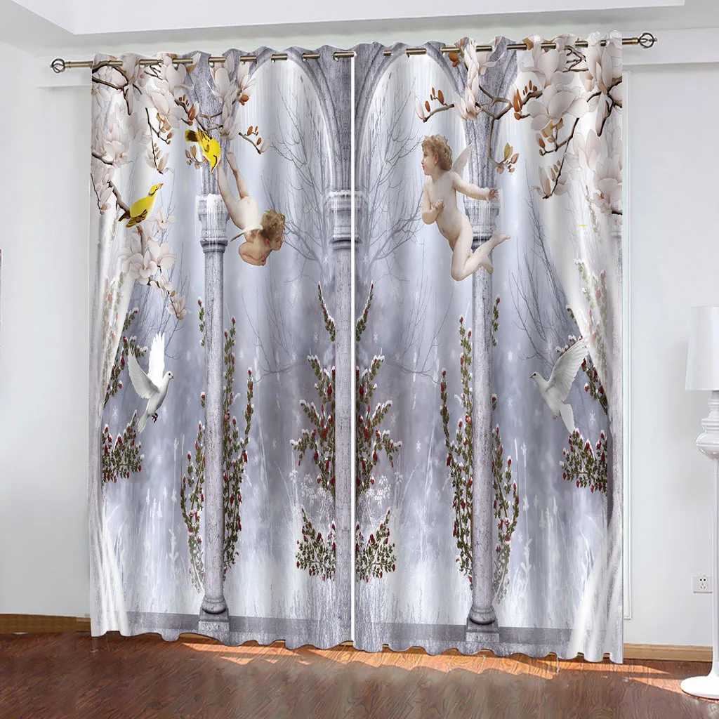 Children'S Room Curtains 3D Winged Angel Curtains For Bedroom Modern Home Decoration Blackout Curtain Living Room Boy Girl Gift