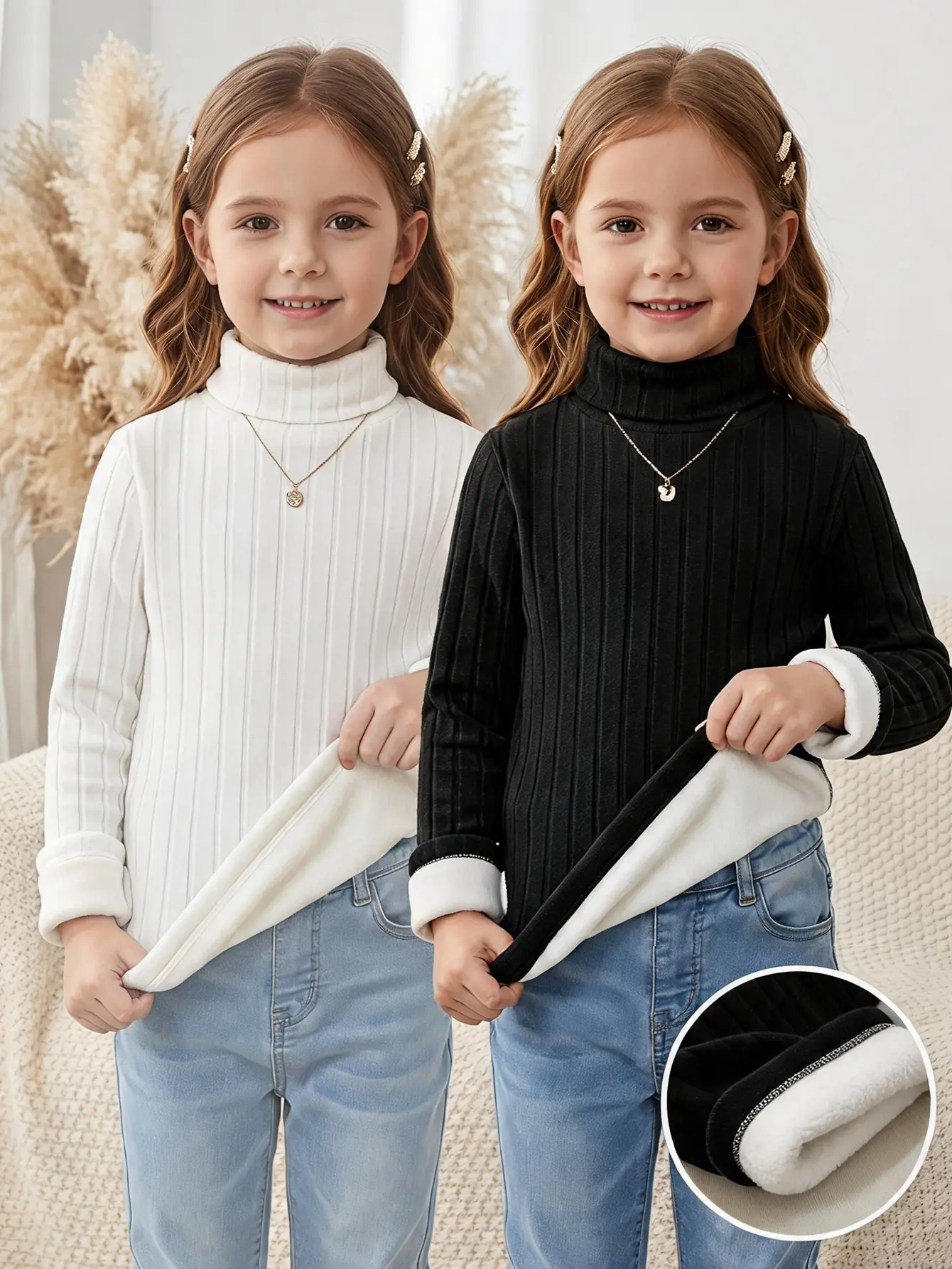 SHEIN Young Girl Young Girl Young Girls Random 2 PC Ribbed Knit Turtleneck Sweaters Winter Day Back To School Long Sleeve Pullover Tops 2 Pc Pcs