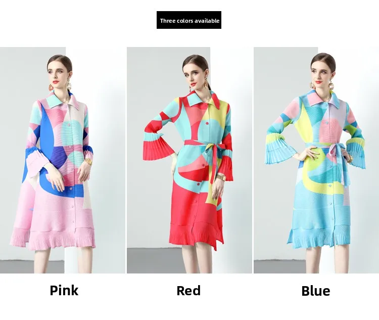 فستان نسائي جديد لعام 2023 بأكمام طويلة وتصميم مطوي على شكل حرف A، بأكمام واسعة وزر واحد، فضفاض ومريح، مناسب للخريف والموضة ا... #1