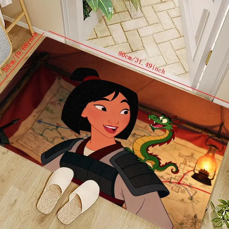 

1 шт. Дисней Мулан и Мушу мультфильм напольный коврик для гостиной, спальни, декора детской комнаты, нескользящий моющийся коврик, яркий принт мы