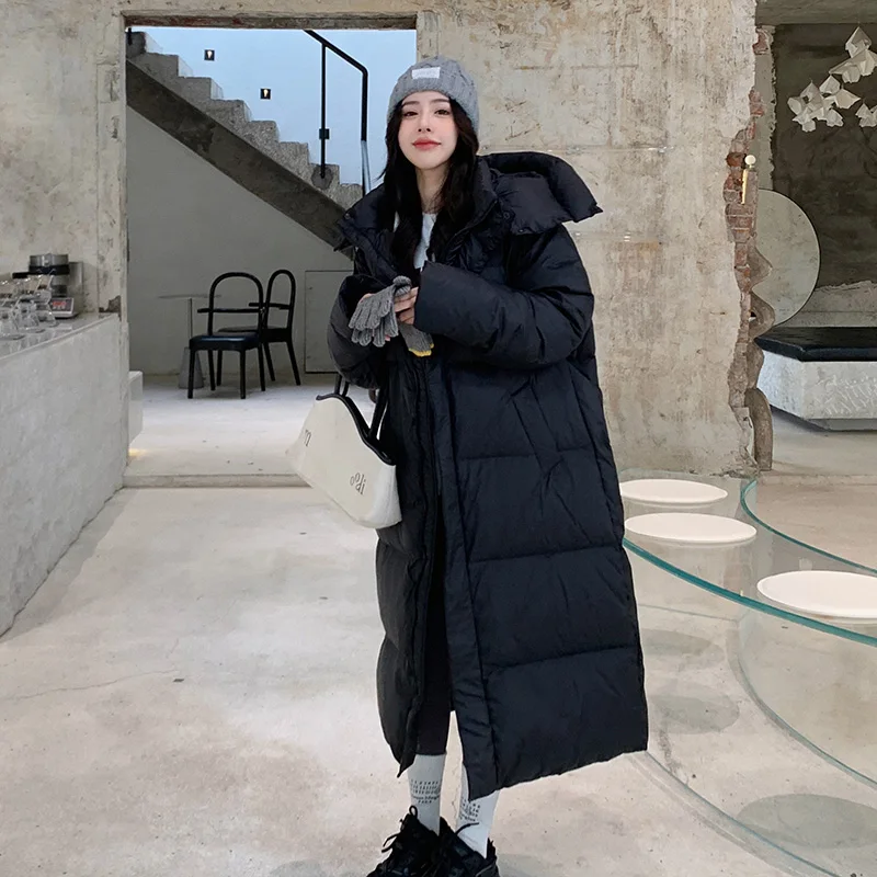 2023 Winter New Oversize Long Snow Parka Hooded Cotton Padded Puffer Jacket Coat Women Over Knee Thick Warm Windbreaker Outwear