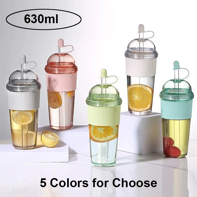 630 ml wiederverwendbare Boba-Strohbecher mit Deckel, tragbar, große Kapazität, für Kaffee, Milch, Tee, Wasserbecher für Eiskaffee, Saft, kalte Getränke