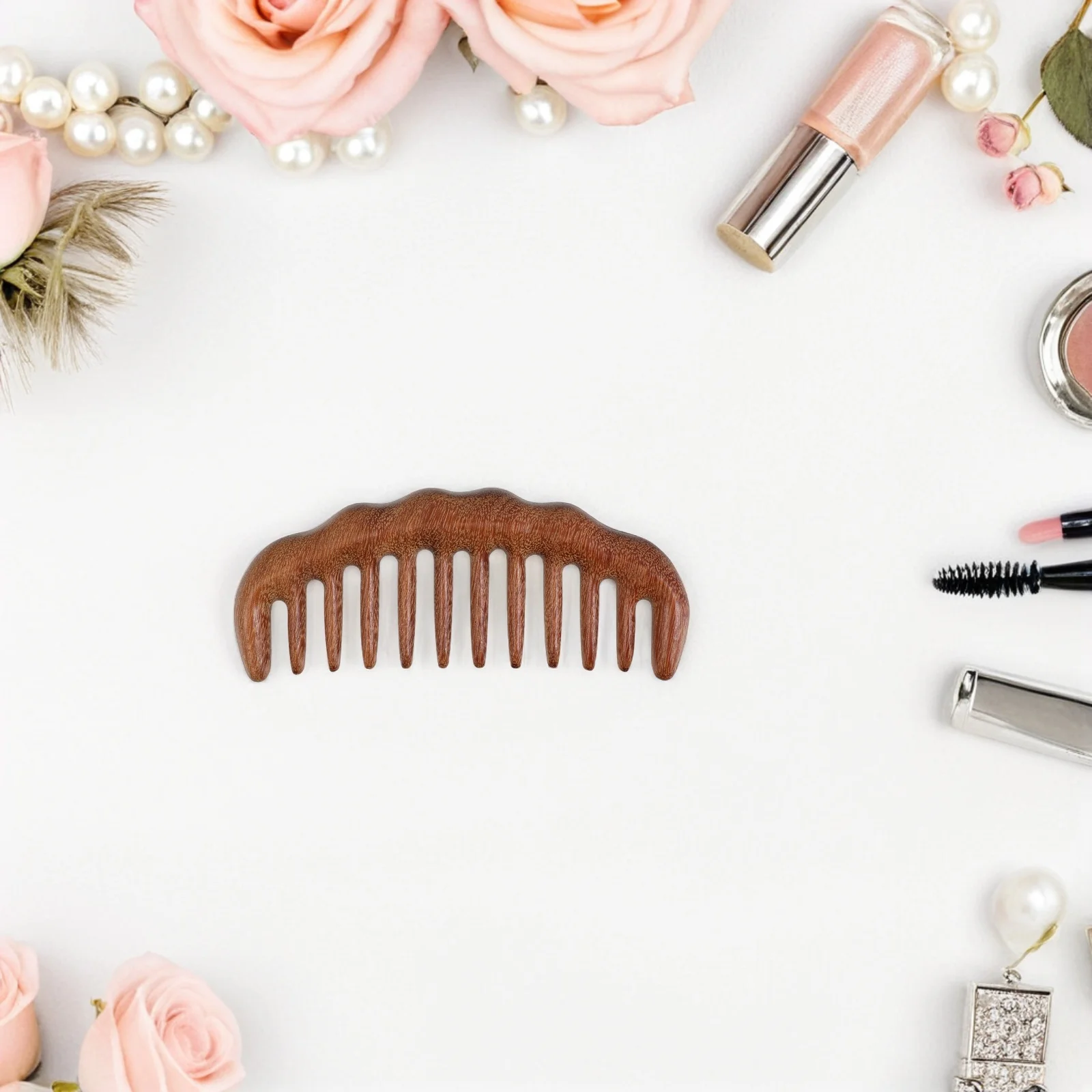 خشب الصندل الذهبي الطبيعي مشط واسع الأسنان مكافحة ساكنة تدليك فروة الرأس مدلك للشعر المجعد المموج السميك الرجال النساء الاستخدام اليومي