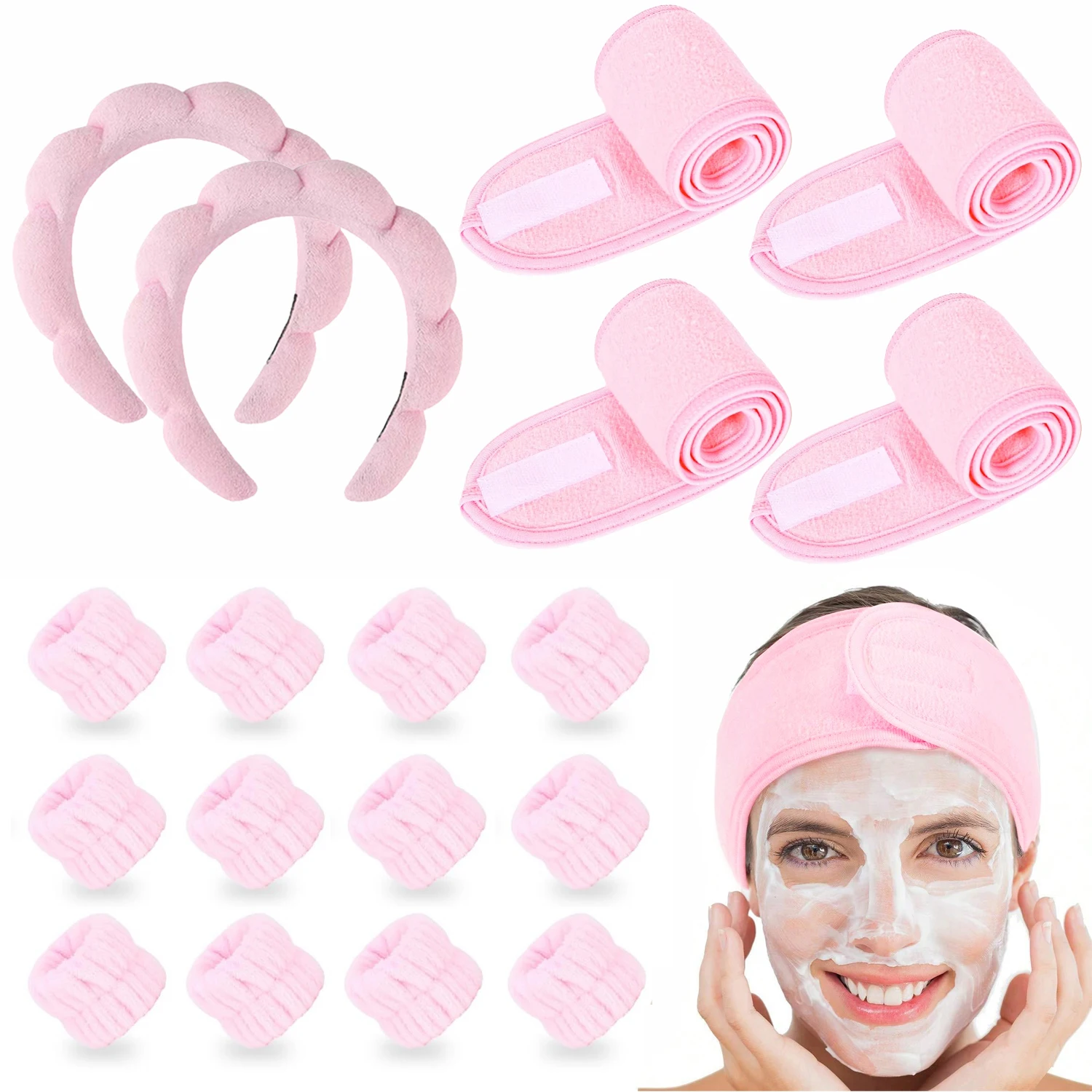 18Pcs Set Facial Care Tools Hair Band Headscarf Wrist Absorb Water Wash Face Makeup Skincare For Women