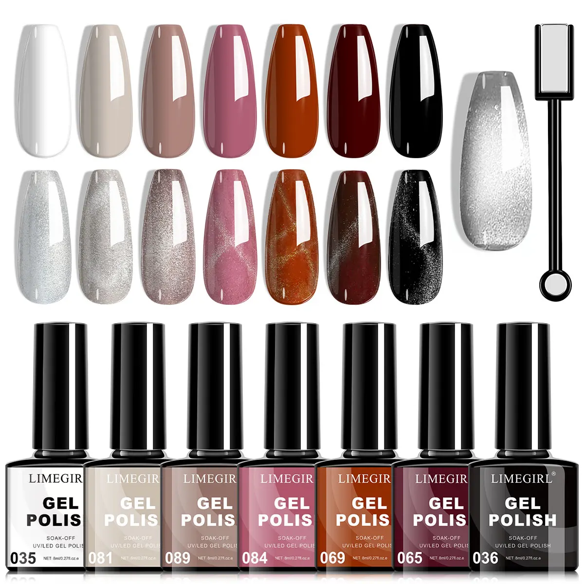 

Набор гель-лаков LIMEGIRL 8 цветов с эффектом кошачьего глаза, магнитный гель-лак и стик, полуперманентный, УФ-отверждаемый, с блестками, для нейл-арта