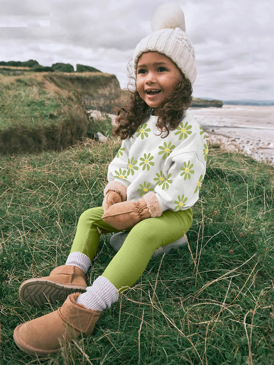 子供のための緑のデイジー写真スーツ,愛らしい女の子の服セット,綿のTシャツとレギンスパンツ,誕生日の衣装,ウエディング,秋