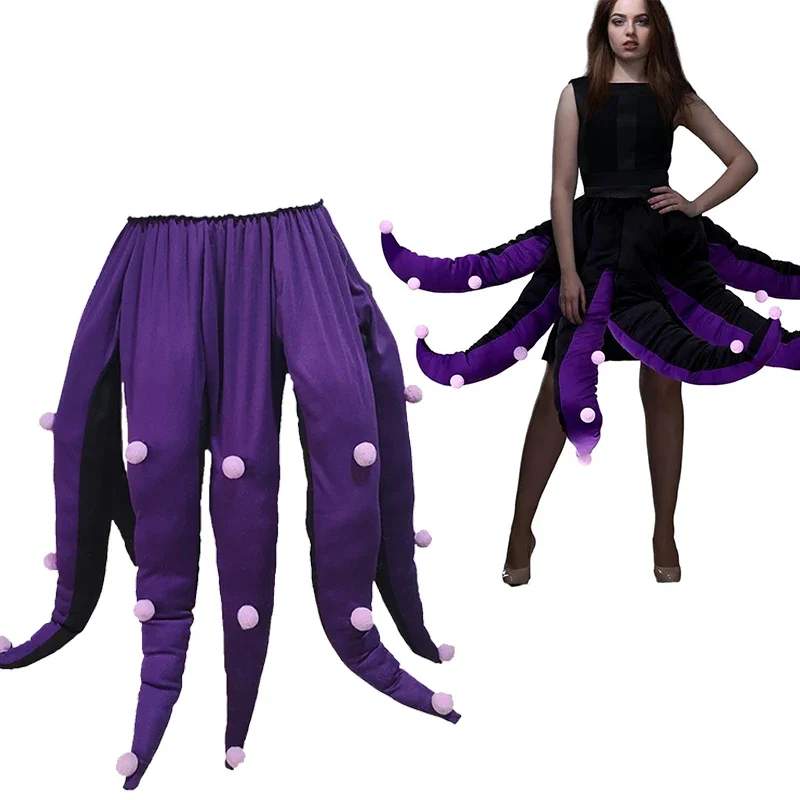 Purple Black Octopus Skirt With Long Tentacles Women Witch Fancy Dress Up Little Mermaid Ursula Adult Halloween Costume