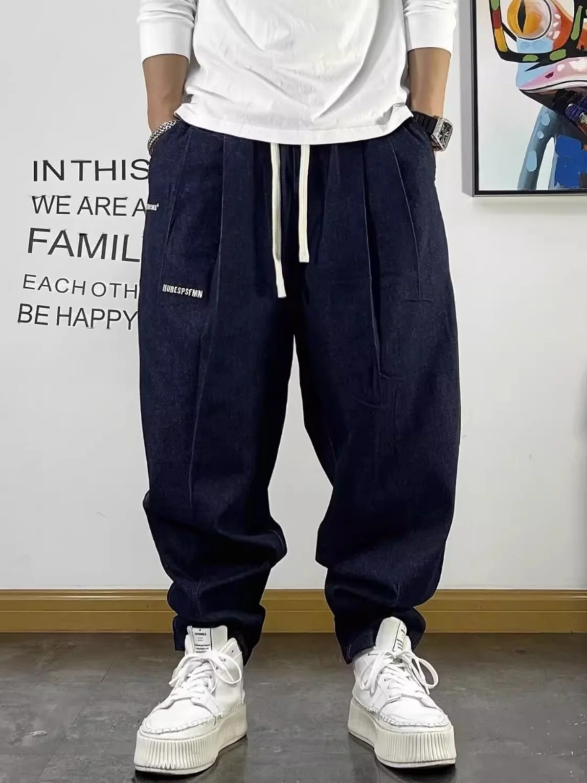 

Large Size Men's Casual Harlan Jeans Waed Denim Embroidered Lettering Comfortable Breathable Straight Leg Zipper Fly