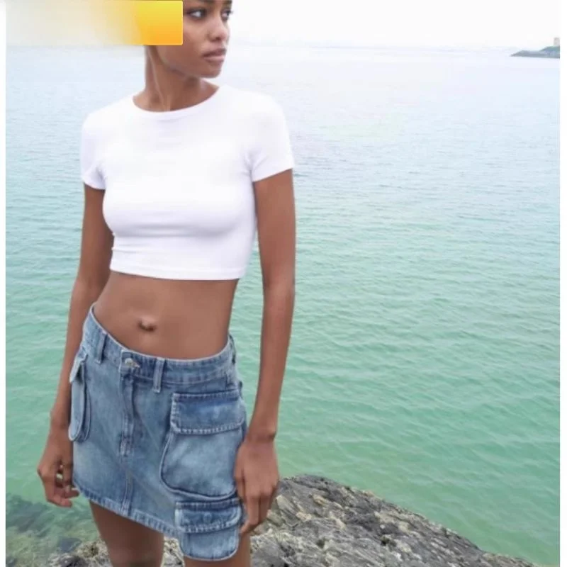 

High Waist A-Line Skirt with Multiple kets Spring 2024 Denim ort Skirts Women's Faion Versatile Color