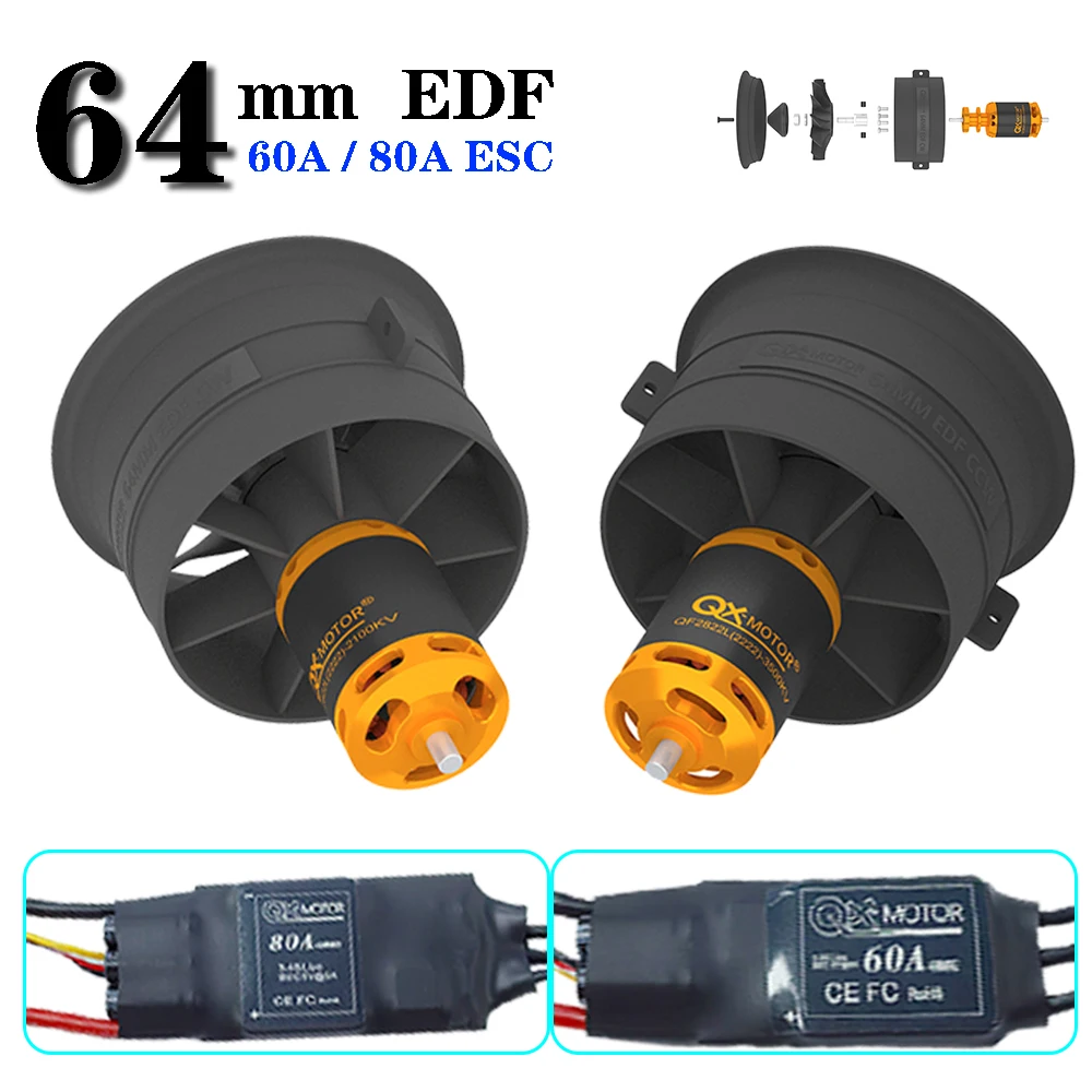 

QF2822 64mm EDF 2100kv 2300kv 3300kv 4300kv brushless motor 12 blade fan with 60a/80a esc for DIY aircraft and industrial use