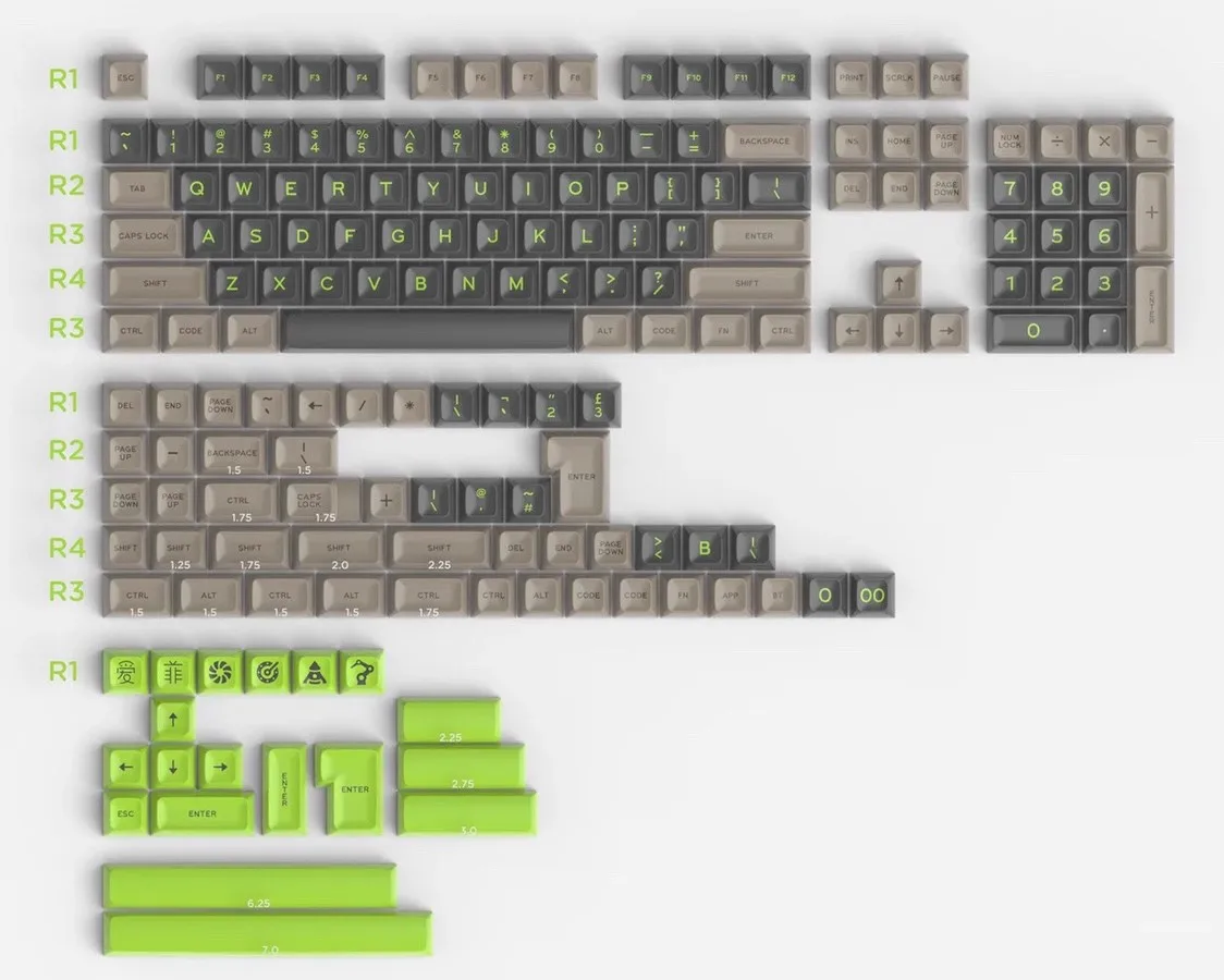 

172 клавиш GMK, колпачки для клавиш с зеленым экраном, профиль SA, колпачки для клавиш из АБС-пластика с двойным выстрелом для переключателей Cherry MX, механическая геймерская клавиатура