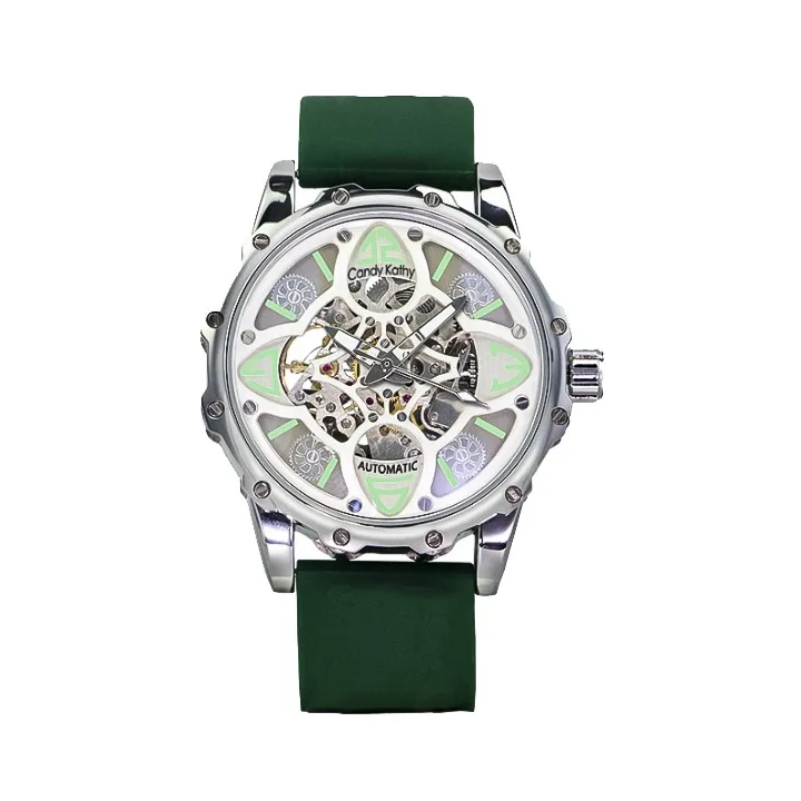 CANDY KATHY Fashionable Casual Sports Style, Hollowed Out Dial with Luminous Hands, Daily Street Fashion Cloth Watch