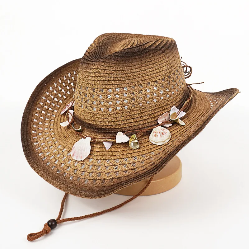 Summer Hollow-Out Outdoor Straw , Western Cowboy , Shell Accessories, Ethnic Style, Jazz, Retro Hat