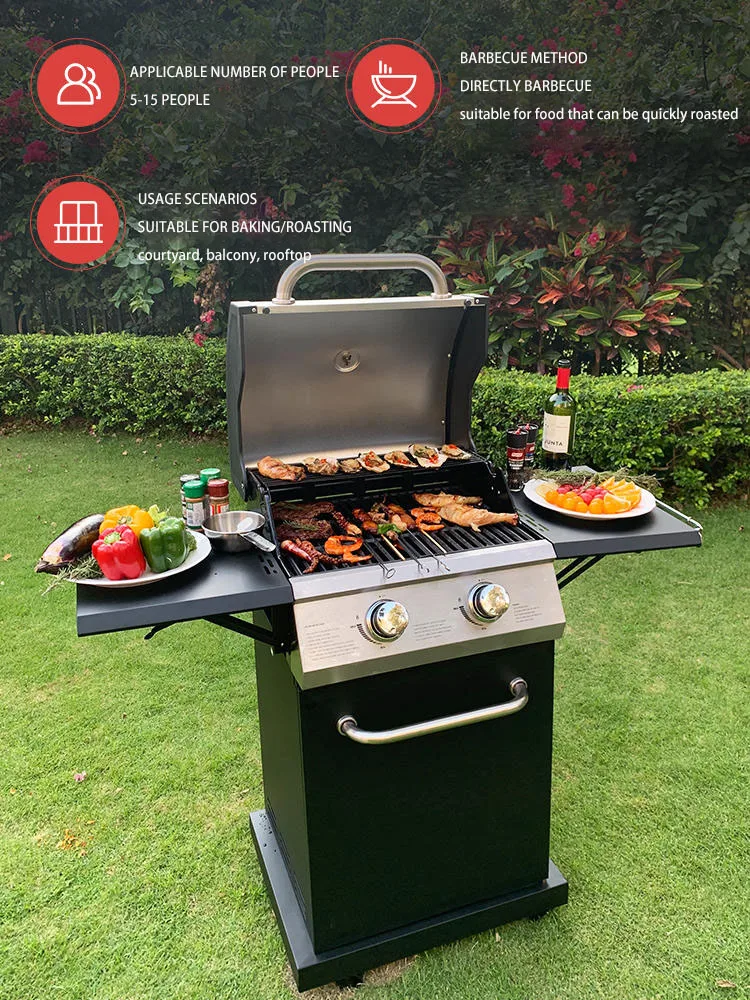 2 Burner Villa Courtyard BBQ Stove Stainless Steel Gas Barbecue Grill Balcony Home Oven Thickened American style Stewed Oven BBQ