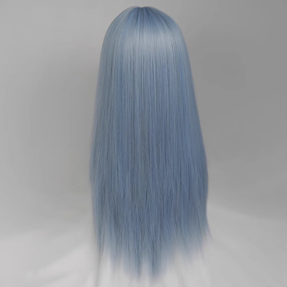 VICWIG Long Straight Light Blue Wigs with Bangs Synthetic Women Natural Lolita Cosplay Hair Wig for Daily Party