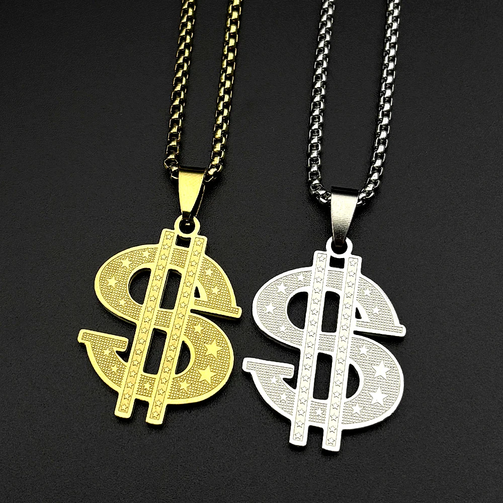 Hiphop Star Dollar Money Necklace For Rapper Egirl Stainless Steel Rock Chain Pendant Jewelry Gift Men Street Rap Accessory