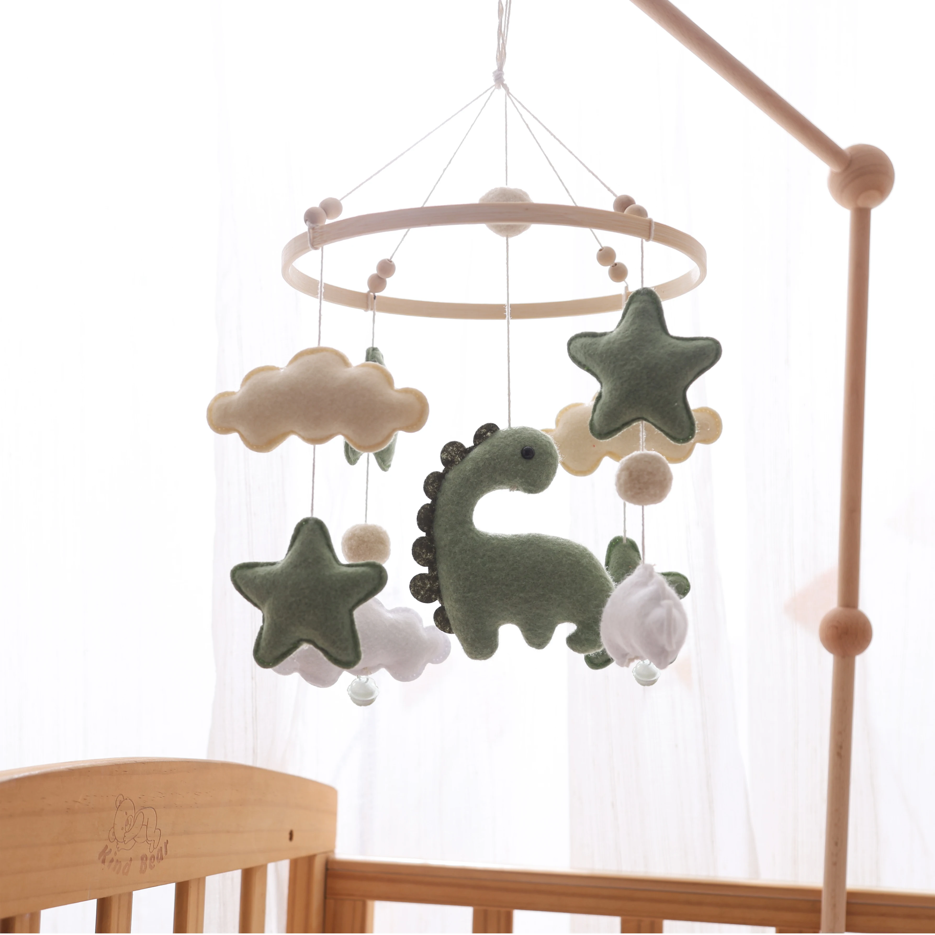Berço do bebê móvel cama de madeira sino do bebê sino de feltro macio em forma de animal brinquedo cabide berço do bebê cama móvel sino brinquedo de madeira